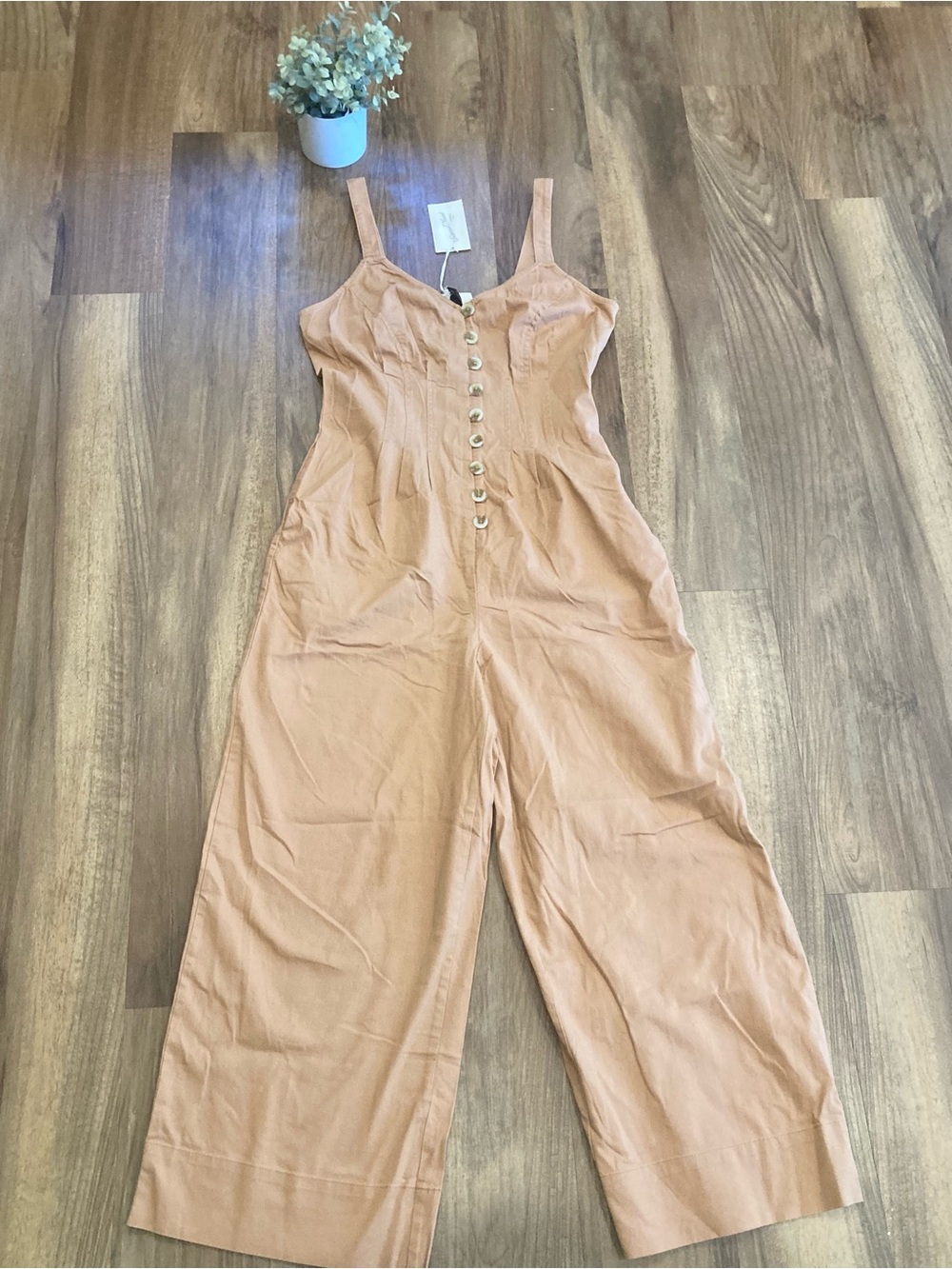 Universal Thread Button-Front Wide-Leg Cotton Jumpsuit